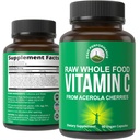 Rendimiento de pico Raw Whole Food Natural Vitamina C Capsules de Acerola Cherry para Max Absorption. Vegan EE.UU. Fuente vitamina C Suplemento 90 píldoras. 500 mg Servir o 2 Servir 1000 mg