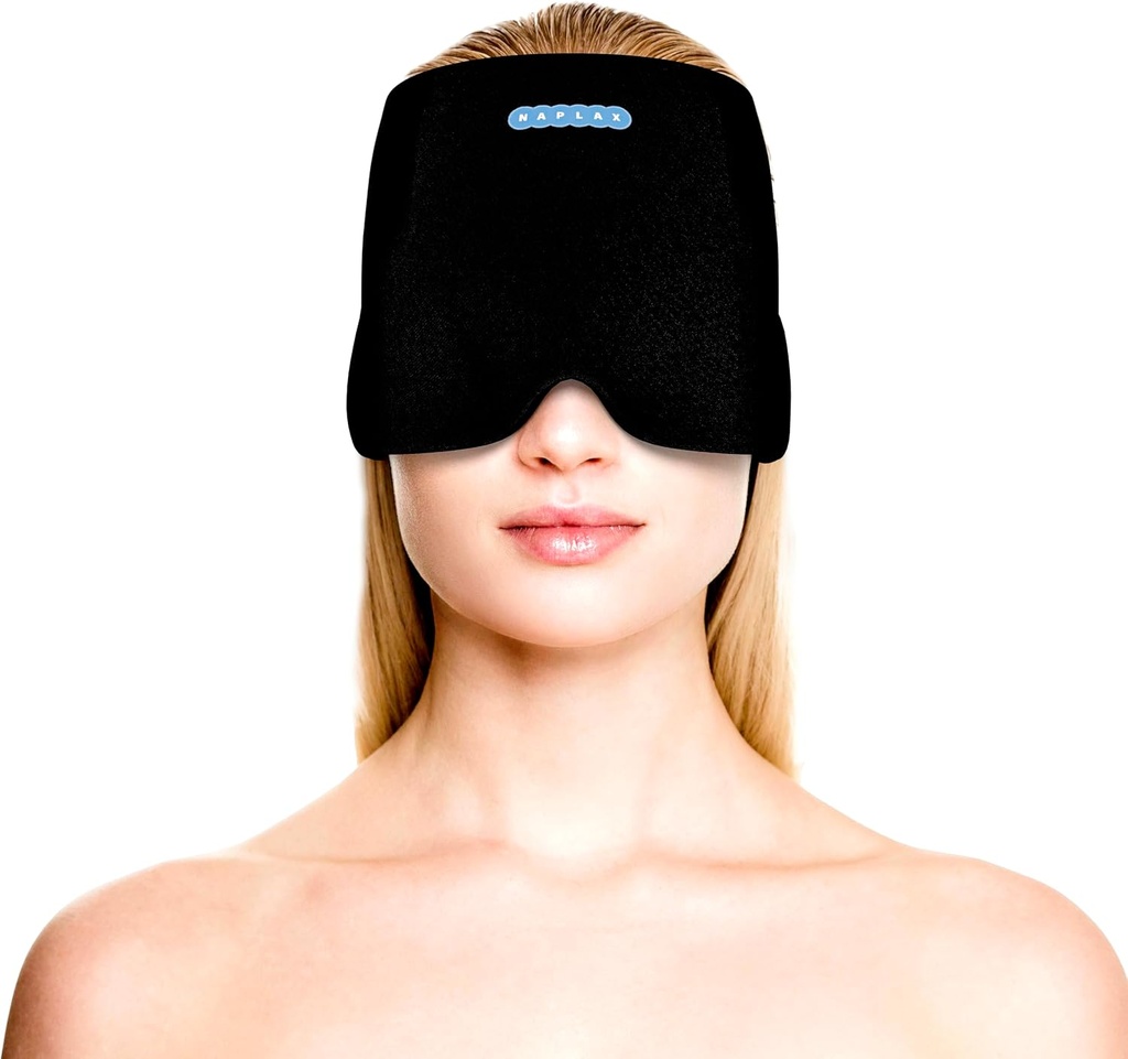 Capa de alivio de migraña y dolor de cabeza – Terapia caliente y fría para las migrañas, dolores de cabeza, alivio de estrés y más – Una talla más - Negro