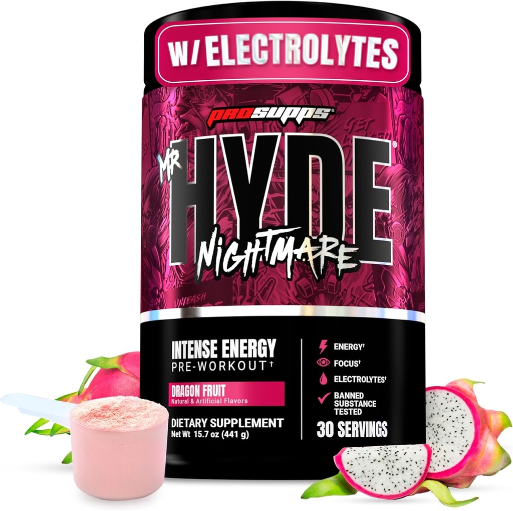 PROSUPPS Mr. Hyde Nightmare Pre Workout Powder with Caffeine & Beta Alanine - Preworkout for Intense Energy, Mental Focus &amp; Performance - Gym &amp; Fitness Supplements (Dragon Fruit, 30 Servings)