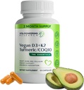 5-in-1 Vitamina D3 2000IU + K2Vital Vitamin K2 con Turmérico y COQ10 - con Avocado Polvo para la Absorción Mejorada - Corazón, Hueso, Soporte Celular de Salud