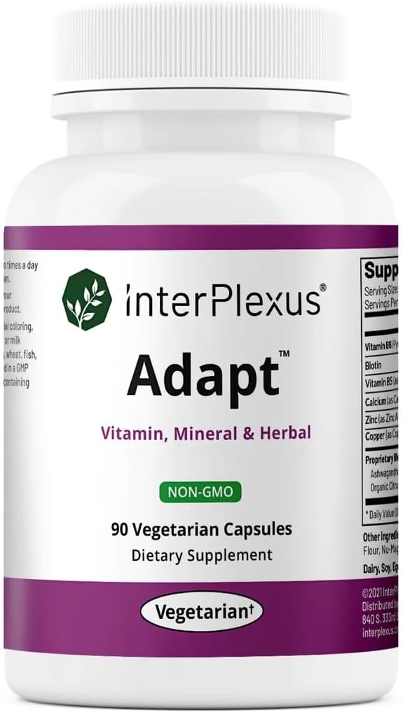 InterPlexus Adapt - Vitamina, Mineral, & Herbal Adrenal Supplement - Gluten Free, Dairy Free, Soy Free - 90 cápsulas (90 piezas)