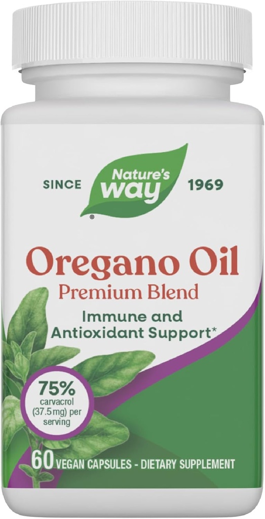 Natural Way Oregano Oil, Immune and Antioxidant Support Supplement,* 75-85% Carvacrol per Serving, Gluten Free, 60 Vegan Capsules