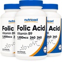 Nutricost Folic Acid (Vitamin B9) 1000 mcg, 240 Capsules (3 Bottles)