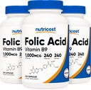 Nutricost Folic Acid (Vitamin B9) 1000 mcg, 240 cápsulas (3 botellas)