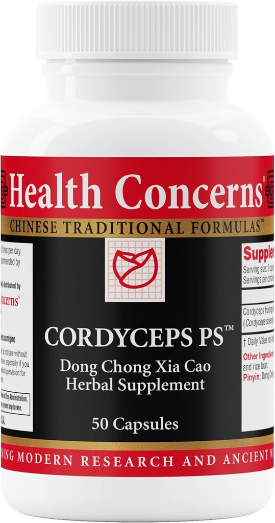 Preocupaciones de salud Cordyceps PS – Apoyo pulmonar y suplemento de salud respiratoria – Cuerpo de fruta de hongos para funciones inmunitarias, salud cardíaca, circulación, energía atlética, apoyo al oxígeno – 50 cápsulas