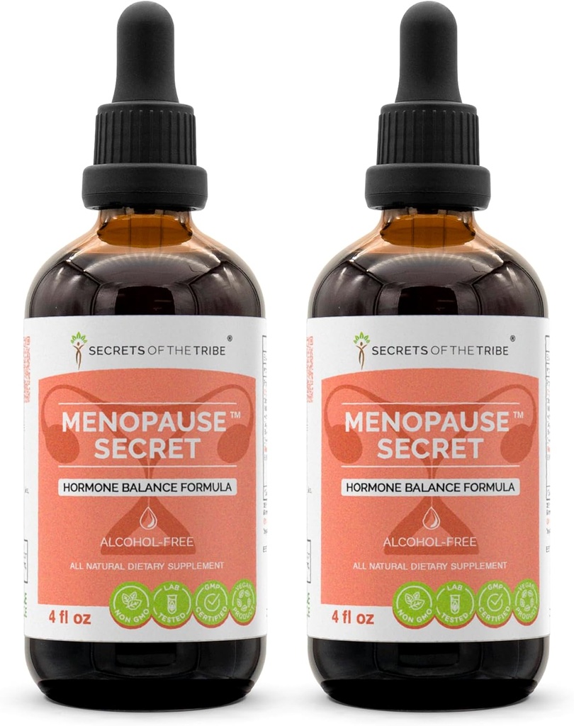 Menopause Secret Alcohol-Free, Glycerite Black Cohosh, Vitex, Red Clover, Maca, Dong Quai, St. John's Wort. Tintura, Herbal Extract Hormon Balance Fórmula 2x4 OZ