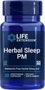 Extensión de la vida Herbal Sleep PM, Lemon Balm, honokiol (magnolia bark), Chamomile, promueve el sueño saludable, libre de hormonas, libre de melatonina, libre de gluten, no GMO, vegetariano, 30 cápsulas