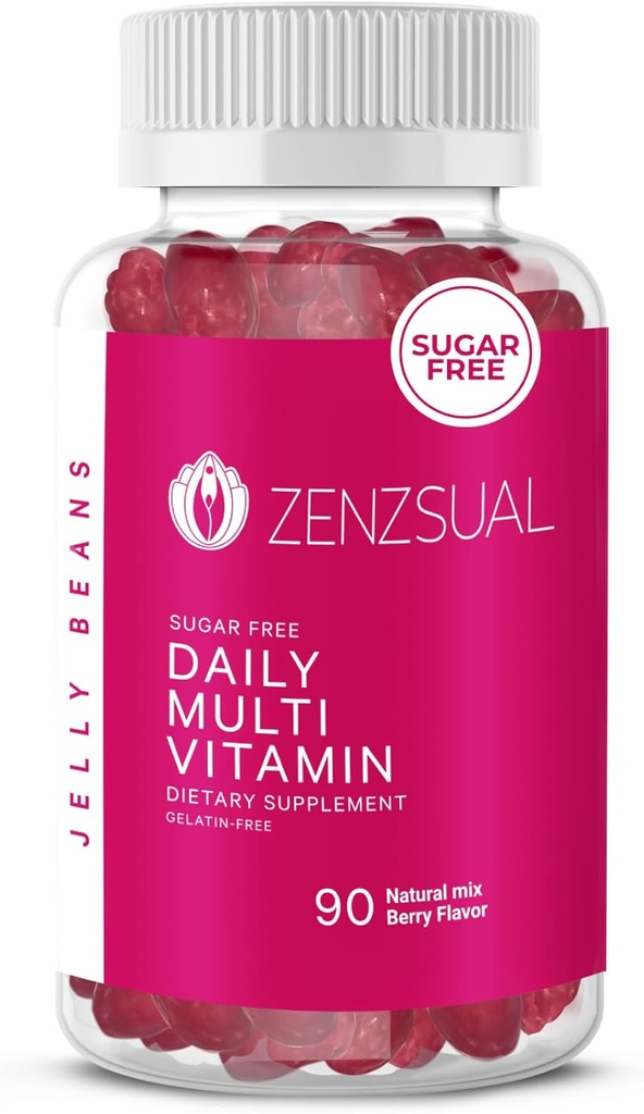 ZENZSUAL Daily Multivitamin Jellybeans - Chewable, Sugar-Free, y Vegetariano-Friendly Dietary Supplement- Immune Support, Wellness Delight, Gelatin-Free (90 Natural Mix Berry-Flavored)