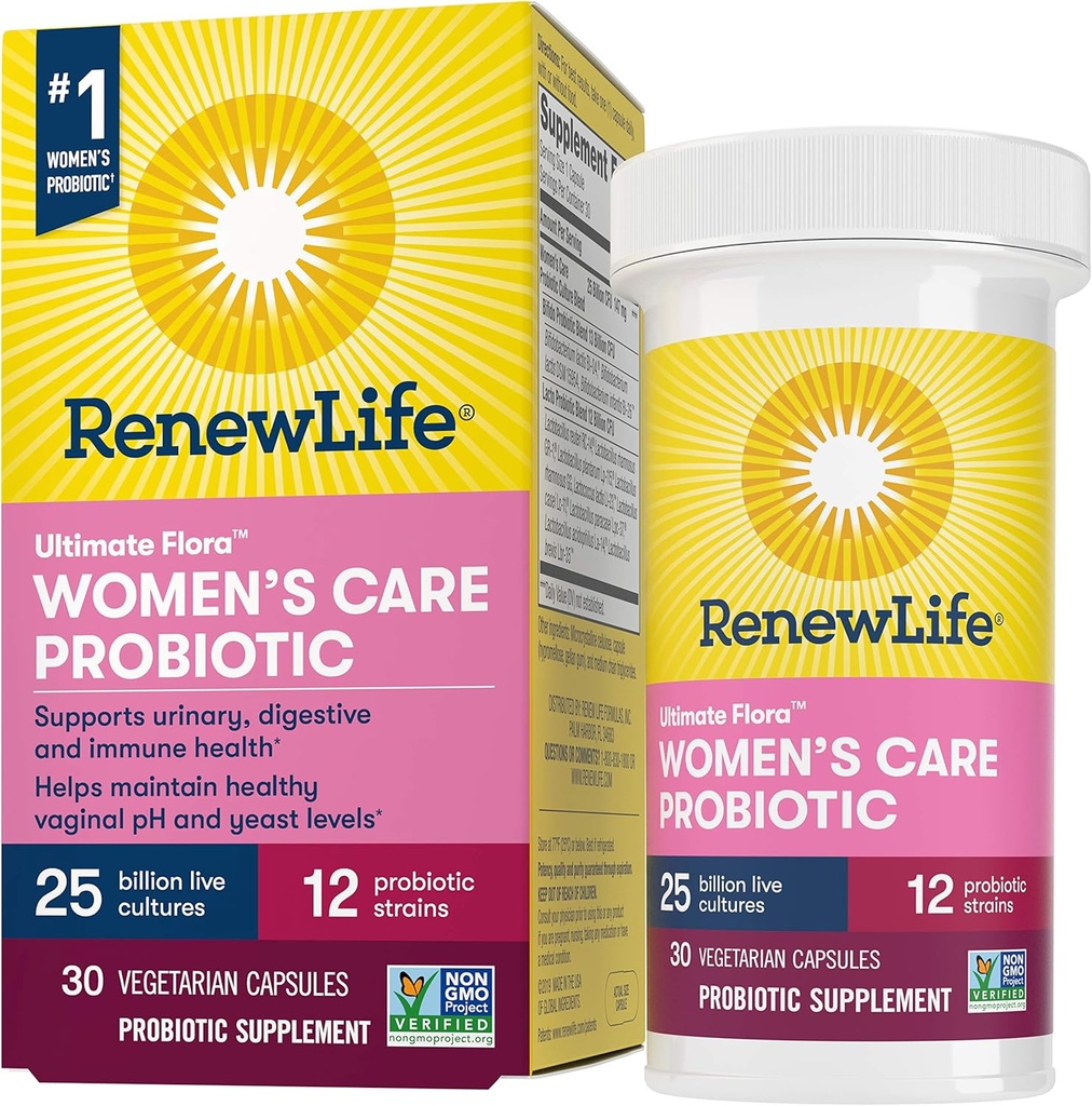 Renew Life Women?s Probiótico - Ultimate Flora Probiotic Women's Care, Shelf Stable Probiotic Suplemento - 25 billón - 30 cápsulas vegetales