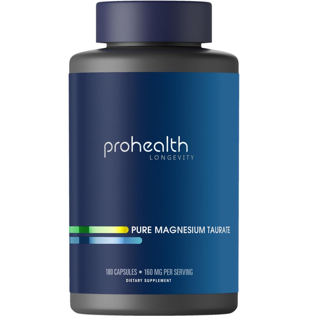 ProHealth Pure Magnesium Taurate, 160mg per Serving ← Optimal Bioavailability Supplement for Healthy Aging ¦ Apoya Cerebro, Corazón y Muscle Health ← Third-Party Tested for Quality ← 180 Capsules