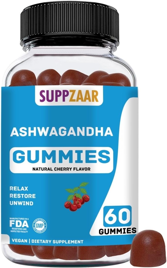 750mg Ashwagandha Gummies Suplemento con Vitamina D &amp; Zinc tención 60 Servings ¦ Vegan Gummy, Gluten-Free, Non-GMO & Plant-Based ← Apoyo para el sueño, el humor, la calma