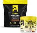 Ascenso 100% Whey Protein Powder, Chocolate 4 lb & hidratación + electrolitos de energía, Raspberry Lemonade 40 Servimientos