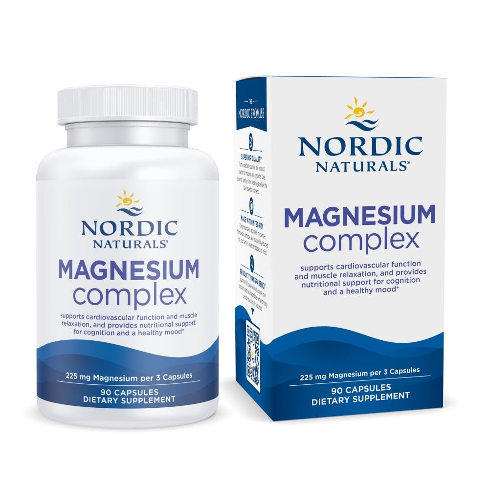 Complejo de magnesio de natural nórdico - 90 cápsulas - 225 mg Magnesio, 1.9 mg Hierro - Cerebro " Salud del corazón, Mood, Energía, " Relajación muscular - No GMO, Vegan - 30 Actuaciones