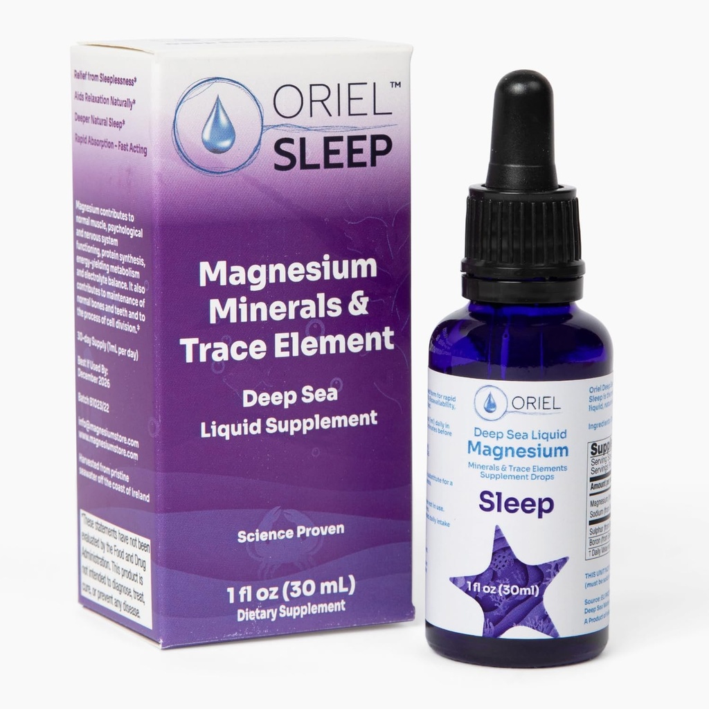 Oriel gotas de magnesio líquido para el sueño, rápida absorción, magnesio de iones libres, minerales y 78 elementos de traza, soporta sueño natural y profundo, relajación y calma, 30 ml, fuente de 30 días