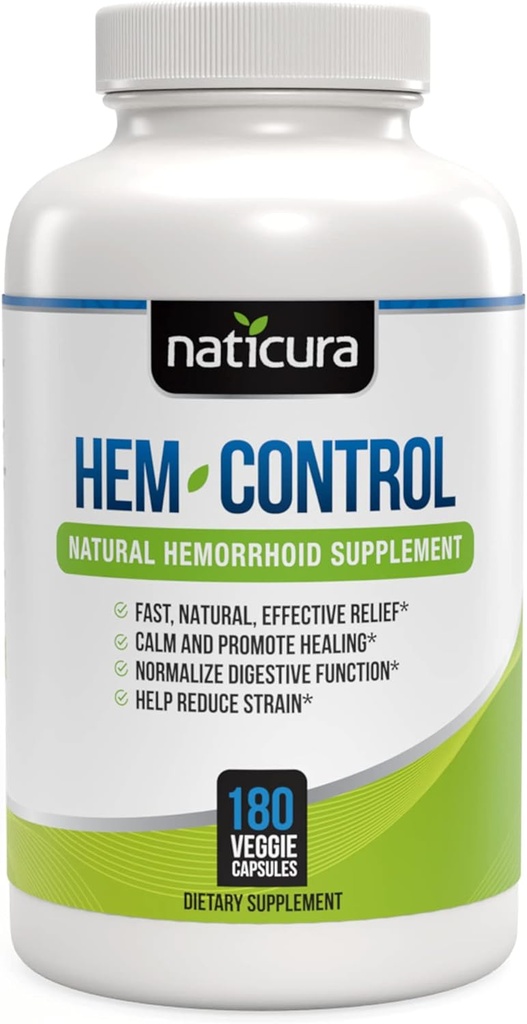 Hem-Control - Suplemento de Tratamiento Hemorrhoide rápido eficaz - Fórmula poderosa para promover el alivio de los síntomas, la rotura de las hemorroides, el estrés de la grasa - 180 cápsulas Vegan - Hecho en EE.UU.