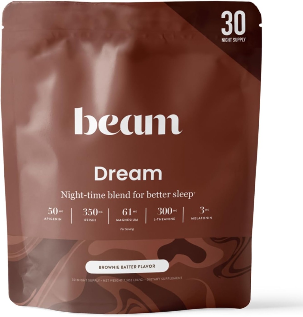 Beam Dream Sleep Powder, L-Theanine, Apigenin, Reishi y Magnesium, Third Party Tested Natural Sleep Aid &amp; Sleep Supplement for Deep Sleep, Relax and Recovery, Natural Sleep Support, 30 Servings