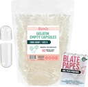 BlateCo Premium Size 0 Empty Gelatin Capsules, 1000 Conde (Clear) con Blate Papes® Gel Film Pouches - Nuevo, no GMO Fillable Pill Caps en una bolsa sellable - Nada Artificial, Ever.