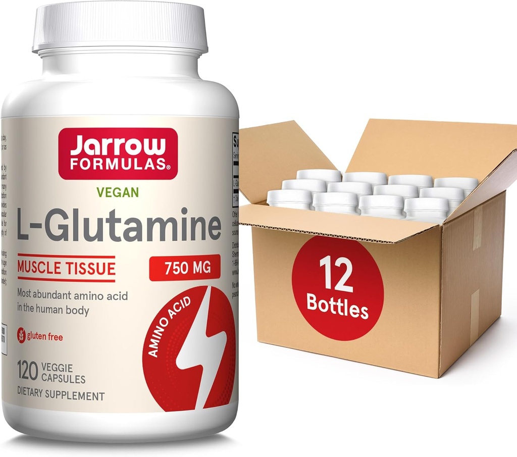 Fórmulas Jarrow L-Glutamina 750 mg, Suplemento dietético, Apoyo Inmunitario y Musculo, 120 cápsulas vegetarianas, hasta 120 fuente de día (Pack of 12)