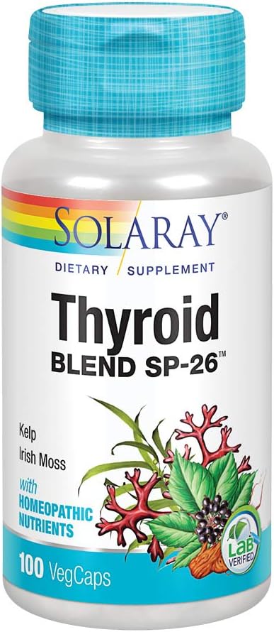 SOLARAY Thyroid Blend SP-26 Silencio Herbal Blend w/Cell Salt Nutrients to Help Support Healthy Thyroid Function ← Non-GMO, Vegan TEN 100 Serv Silencio 100 VegCaps