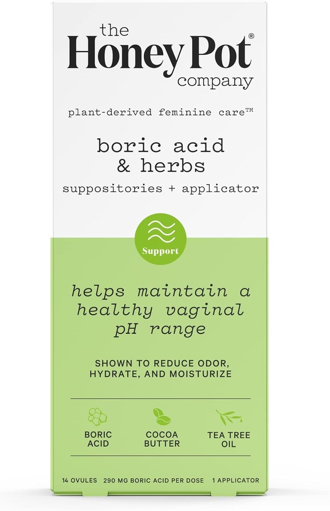 The Honey Pot Company 7 Day Boric Acid & Herbs Suppositories - Maintains and Balances Healthy Vaginal pH, Manages Odor, Hydrates, " Moisturizes - Gynecologist Tested
