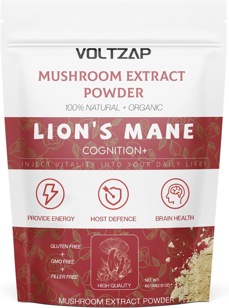 Lions Mane Powder Orgánico - Relajación " Defensa Física - Lions Mane Suplemento para la piel radiante juvenil " Cognición - 2.12OZ(60 Servimientos)