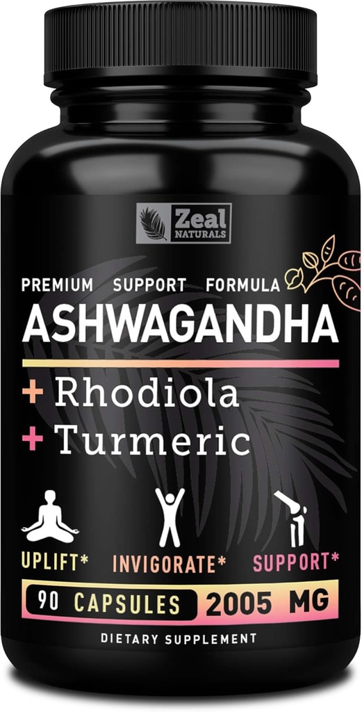 Complejo Ashwagandha - Orgánica Ashwagandha Root Powder + Rhodiola Rosea + Turmeric - Soporte Premium Fórmula - Ashwagandha Capsules Suplemento