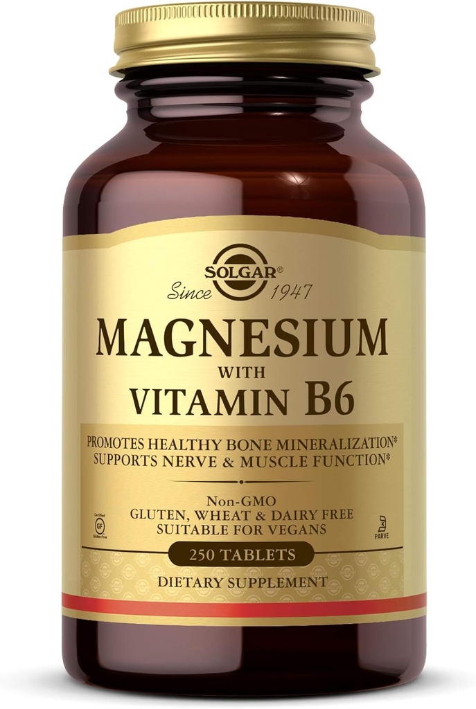 Magnesio de Solgar con Vitamina B6, 250 Tabletas - Promover la mineralización de huesos saludables, Soporte Nerve & Función muscular, Metabolismo energético - No GMO, Vegan, Gluten Gratis, Dairy Free, Kosher - 83 Serviciones