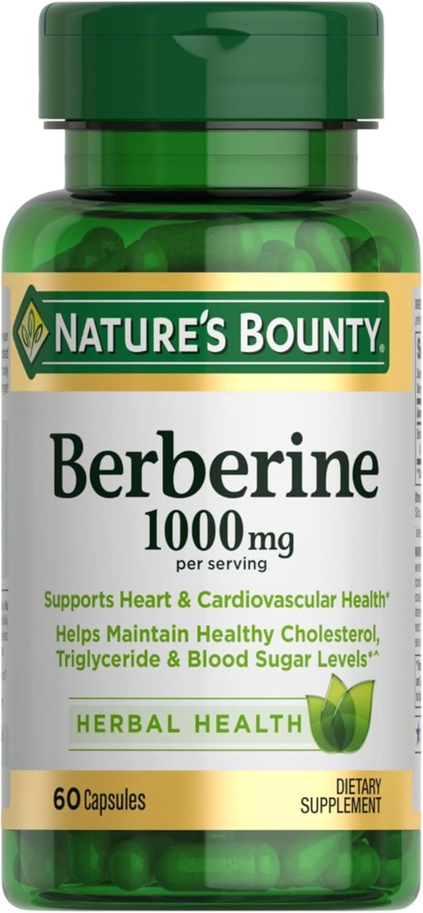 Capsules Bounty Berberine 1000mg de la naturaleza, apoya la salud del corazón, colesterol " niveles de azúcar en sangre en un rango normal, Suplemento No GMO, 60 Condes
