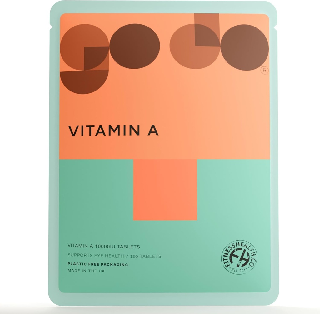 Fitness Health Vitamin A 10000IU 120 Tablets - Healthy Skin, Vision Support Supplement - Quality Nutrition Healthy Mood - Suitable for Vegan and Vegetarians - Recyclable Packaging