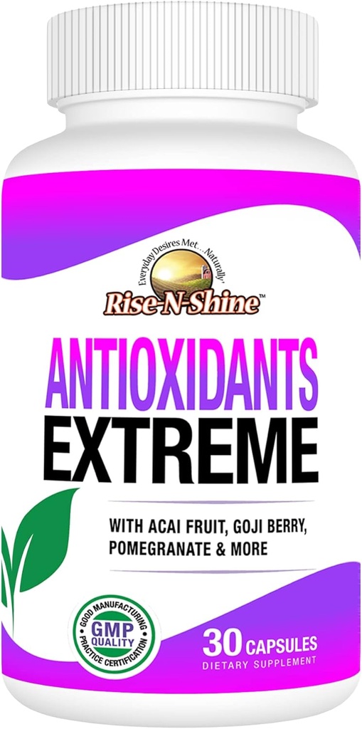 Rise-N-Shine Antioxidants Extreme Suplemento con Acai, Goji Berries, Noni, Mangosteen, Pomegranate, Resveratrol, Elderberry y Más de 30 Cuenta