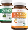 Super Greens &amp; Vitamina C (2-Month Supply) Super C Greens Bundle of Organic Super Greens Powder - Completo Superfood (120 cápsulas) " Vitamina C Immune Support (120 cápsulas vegetarianas)