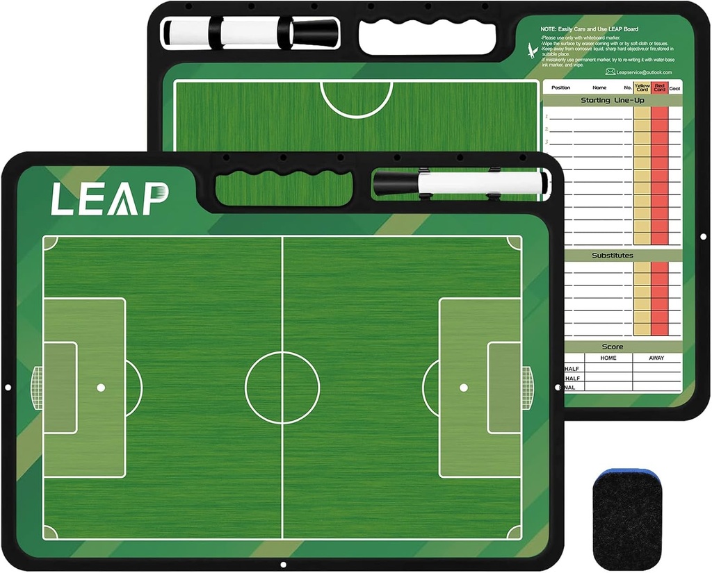 LEAP Coach Board Premium Tactical Clipboard Dos lados con Full &amp; Half Court Dry Erase Marker Board para baloncesto, béisbol, fútbol, Hockey