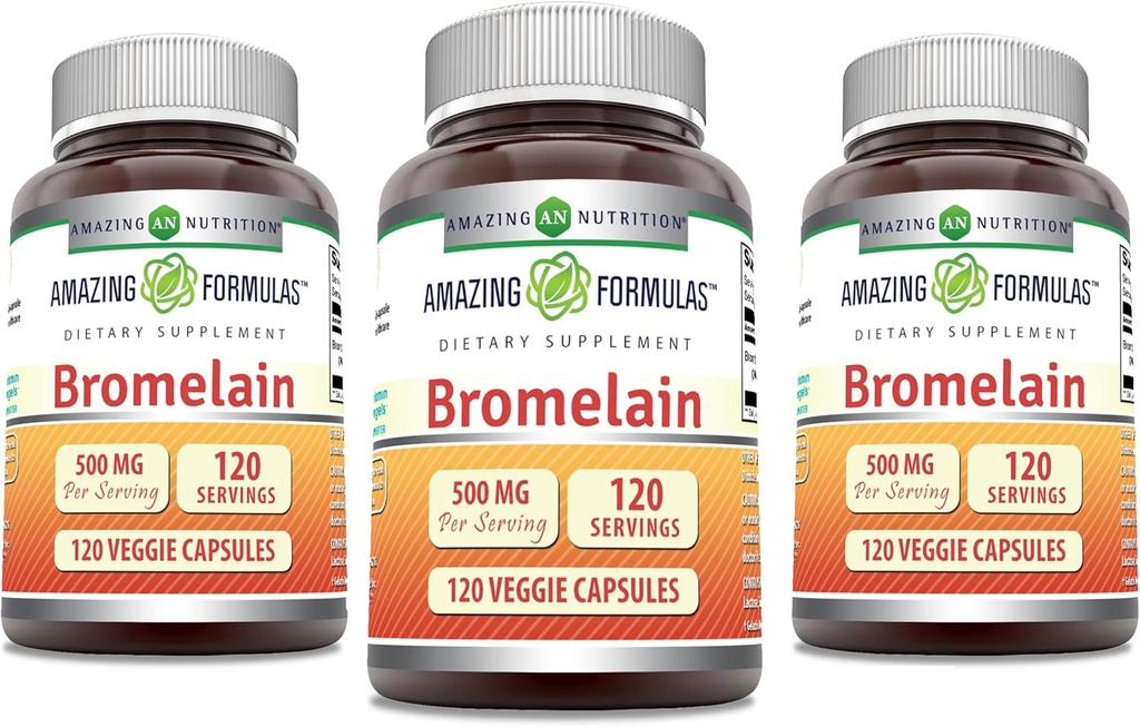 Fórmulas asombrosas Bromelain Suplemento Silencio 500 Mg Silencio 2400 GDU Silencio 120 Veggie Capsules Silencio No-GMO Silencio Gluten Gratis Silencio Made in USA (3 Pack)