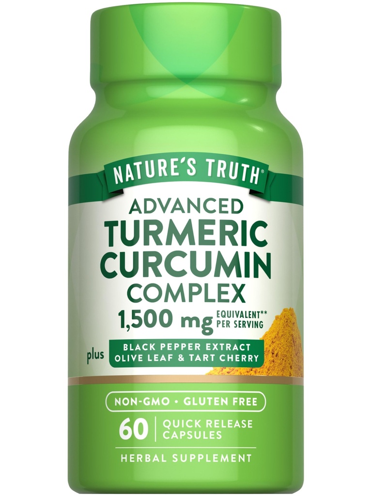 La verdad de la naturaleza Turmeric Curcumin 1500 mg  60 cápsulas ← Black Pepper Extract, Olive Leaf " Tart Cherry ← Non-GMO " Gluten Free Supplement