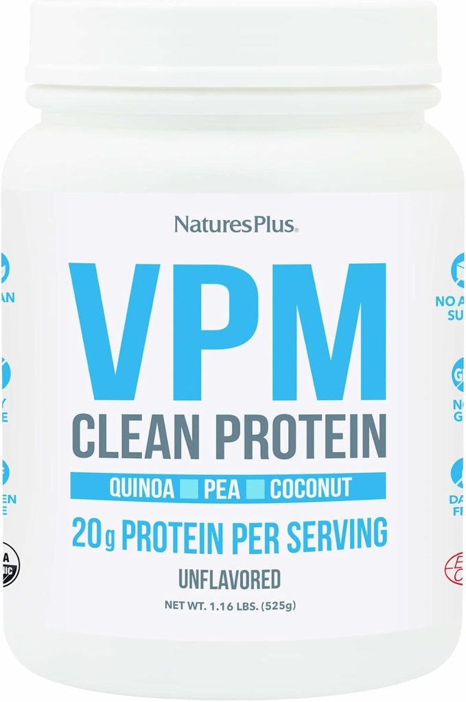 Natures Plus VPM Proteína, Desarrollada - 1.16 libras - con Quinoa, Pea &amp; Coconut Protein - Orgánico, Vegan, Soy &amp; Gluten Gratis - 15 Servings