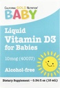 California Gold Nutrition Baby Vitamin D3 Liquid D3 Supplement for Babies, Vegetarian Friendly - Developmental Support - Alcohol &amp; Gluten Free, Non-GMO - 10 mcg (400 UI) - 0.34 fl oz (10 ml)