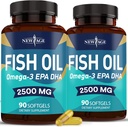 NEW AGE Omega 3 Fish Oil 2500mg Suplemento No GMO - EPA, DHA Fatty Acids Gluten Free (180 Softgels (Pack of 2))