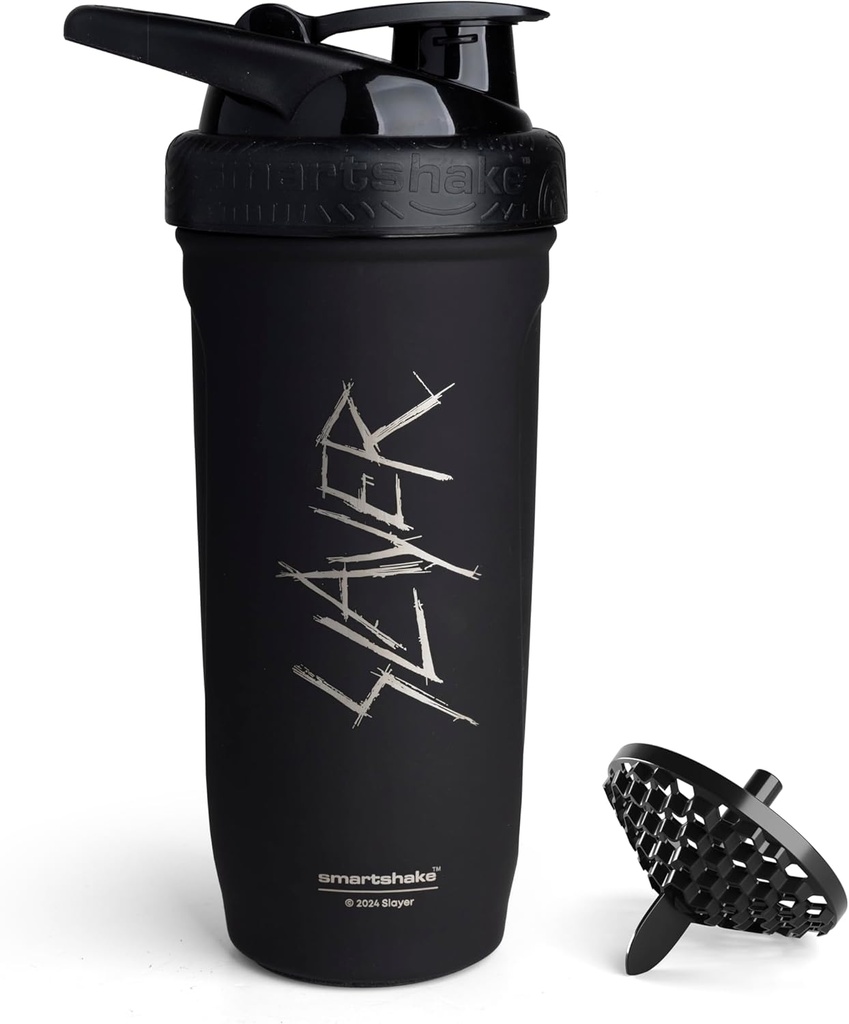 Smartshake Rockband Refuerzo Acero Inoxidable Protein Shaker Botella - No aislado Gym Bottle  durable Metal Shaker Bottles - 900 ml  durable 30 oz - Leakproof Screw-on Lid - BPA Gratis Silencioso, Scratchy Logo