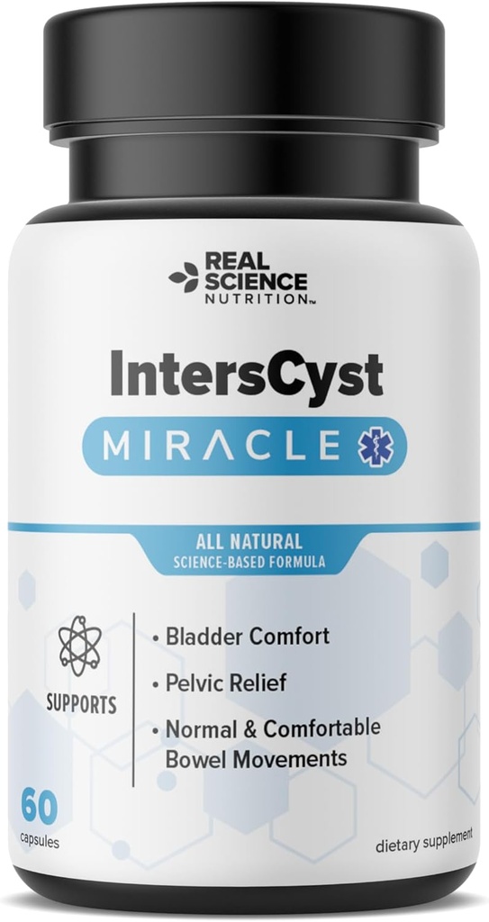 Interst Science IntersCyst Miracle – All Natural Supplement for Interstitial Cystitis Relief and Constipation with Vitamins C, D, B12 & K + Nitric Oxide Support – Bladder & Kidney Health Support, 60 Caps