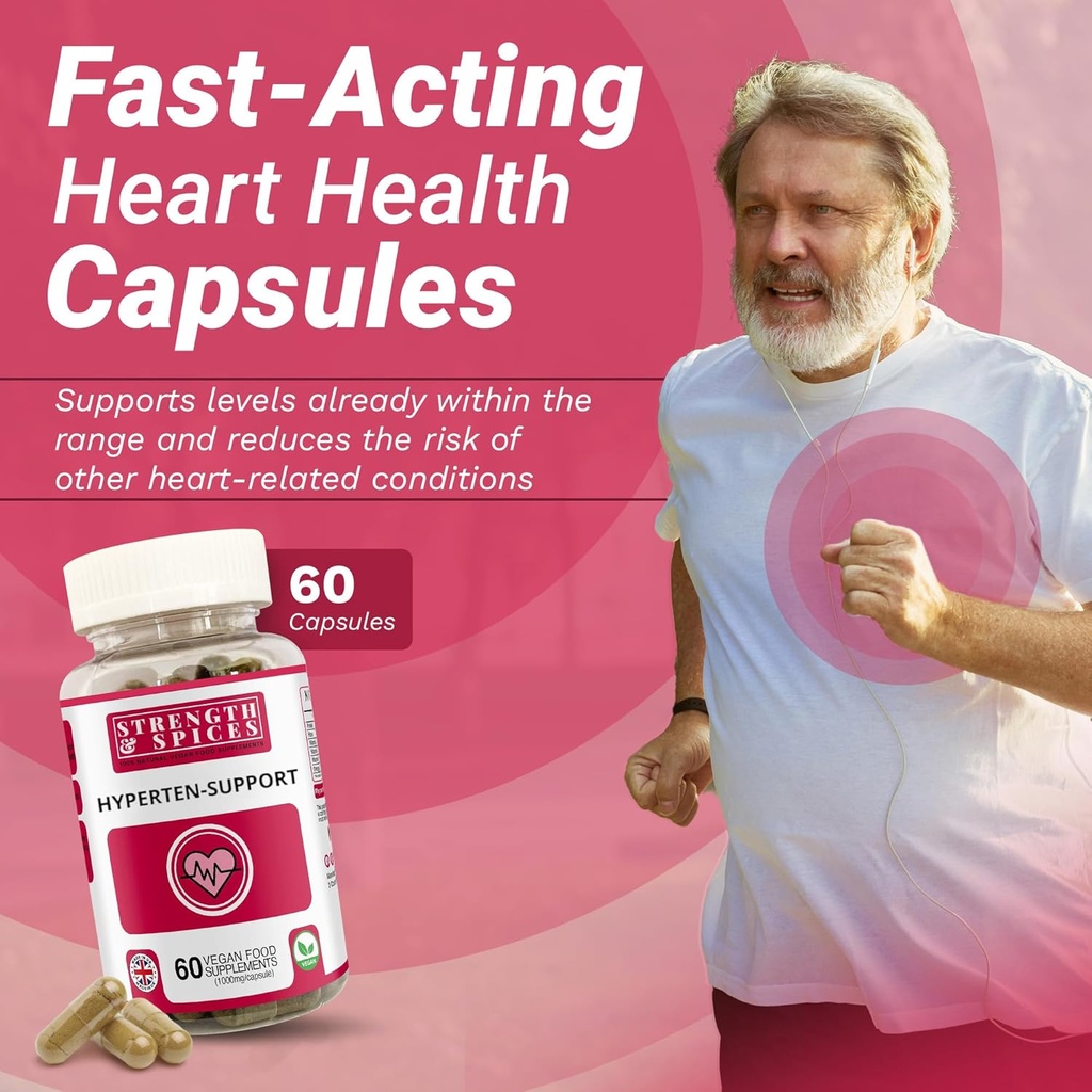 Strength & Spices Hypertensupport 100% Natural Supplement for Immune System & Heart Health – 15 Ingredientes w Hawthorn Berry, Grape Seeds & Berries - 60 Vegan UK Made 1000mg Capsules