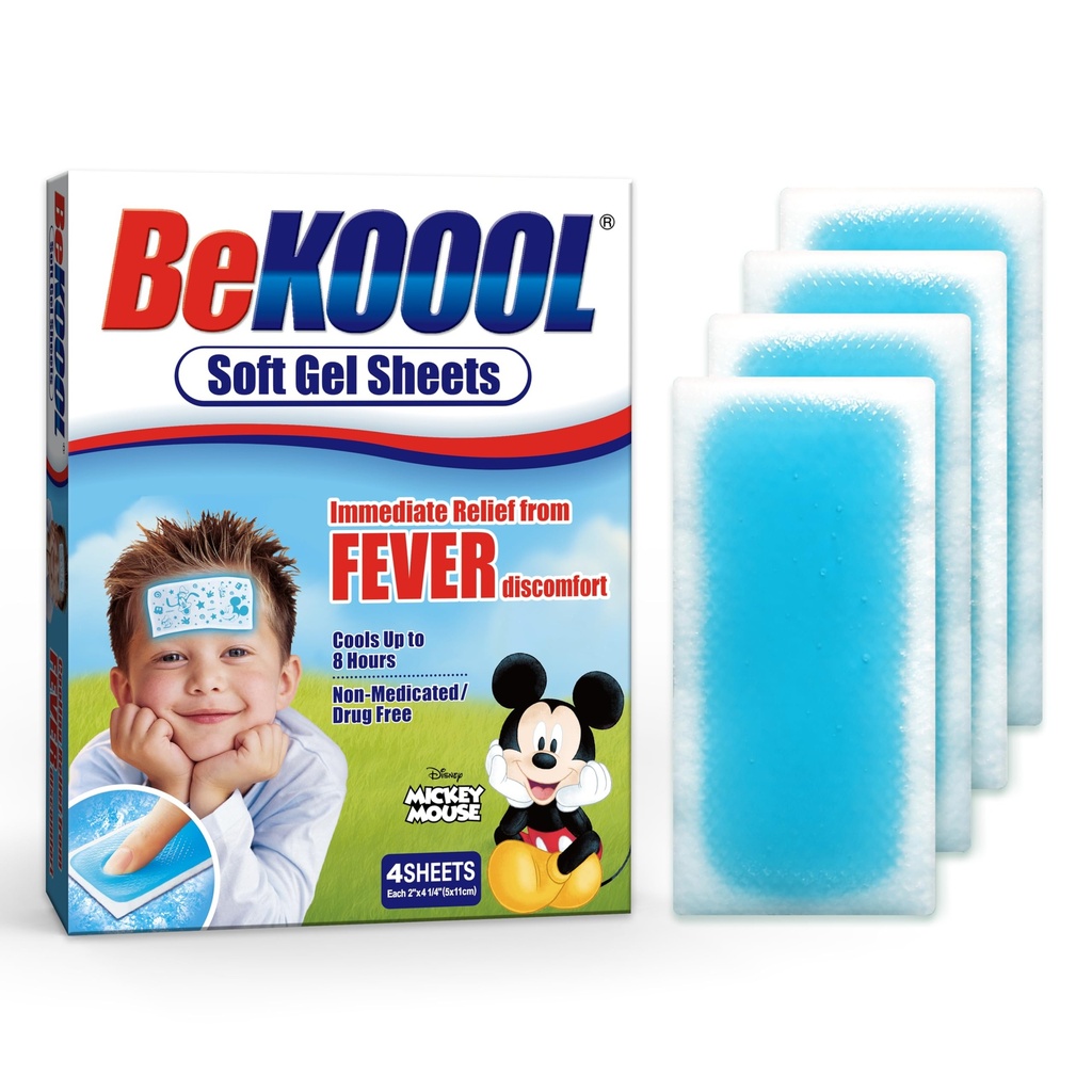 BEKOOOL Soft Gel Sheets for Kids for Cooling Relief from Fever discomfort | 4 Count