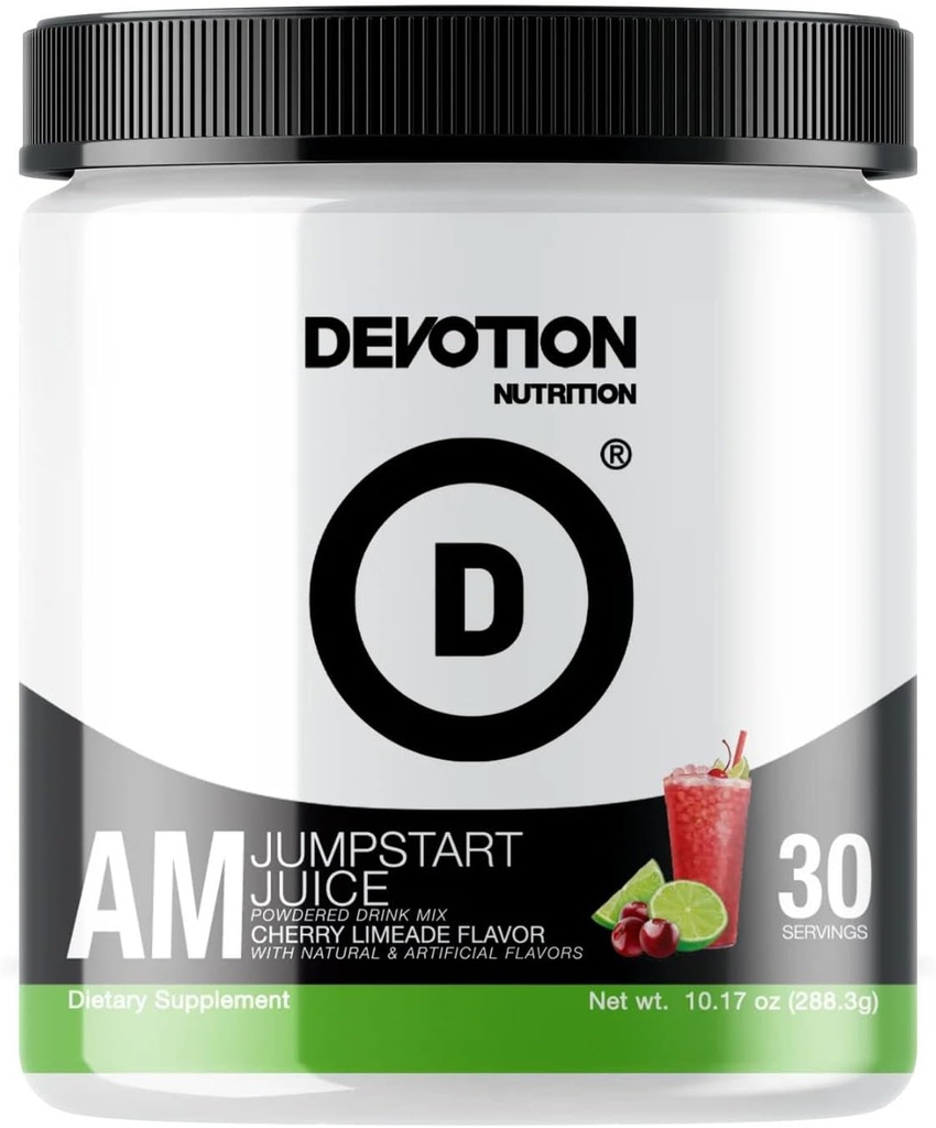 Devoción Nutrición AM JumpStart Juice ← Powdered Drink Mix Suplemento TENIDO Aminos esenciales " Nootropics for Cognitive Function " Focus ANTE 30 Servings (Cherry Limeade)