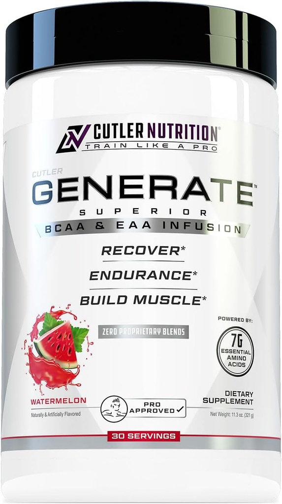 Generar EAA y BCAA Polvo: Best Post Workout Recuperación Bebida y Aminoácidos de Cadena Suplementario con Aminoácidos Esenciales, 5g BCAAs, 2g EAAs para Masa de Lean Muscle ← Watermelon, 30 Servimientos