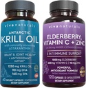 Viva Naturals Antártico Krill Oil and Elderberry, Vitamina C, Zinc y Vitamina D3 5000 UI Bundle, 1250 mg de Krill Oil Proporcionándole Omega 3 EPA y DHA para Salud Conjunta, Elderberry para Soporte Inmunitario