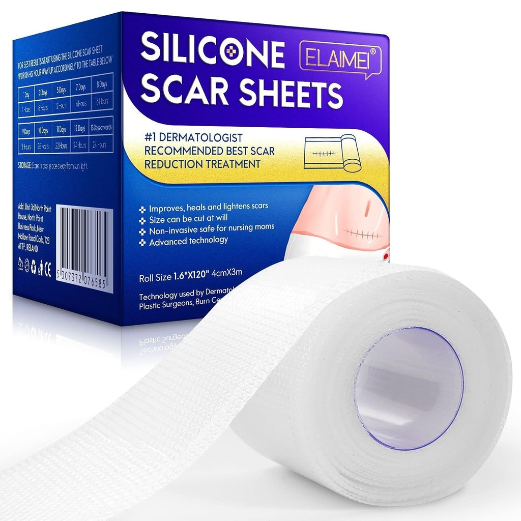 Nuevas hojas de cicatrices transparentes de silicona(1.6” x 120”Inch - 3M), Cinta de distancia, Fajas de coche, Reutilizable, Hojas de extracción profesional de cicatrices para la detección de C, Cirugía, Quemadura, Keloid, Acne et, Escarpado.