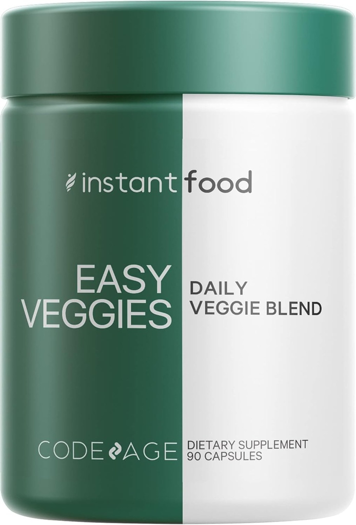 Codeage Instantfood Easy Veggies, Más de 15 polvos vegetales Equivalent All-in-One, Daily Vegan Blend, Whole Food Greens Vitaminas Suplemento cápsulas, fitonutrientes Multivitamina, No GMO, 90 cápsulas