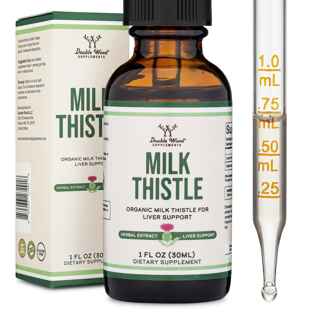 Suplemento de esteto de leche - Esteto de leche orgánica gotas de desintoxicación 1 FL OZ - 30 Serviciones (Vegan Safe, Non-GMO, Gluten Free) Perfect Addition to Tea by Double Wood