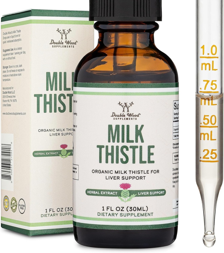 Suplemento de esteto de leche - Esteto de leche orgánica gotas de desintoxicación 1 FL OZ - 30 Serviciones (Vegan Safe, Non-GMO, Gluten Free) Perfect Addition to Tea by Double Wood