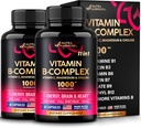 Complejo de vitamina B para hombres y mujeres - Hecho en EE.UU. - 11 en-1 B-Complex: B1, B2, B3, B6, B7, B8, B9, B12 con vitamina C, Choline, Inositol - Energy, Brain &amp; Heart Support Suplemento - Pack de 2