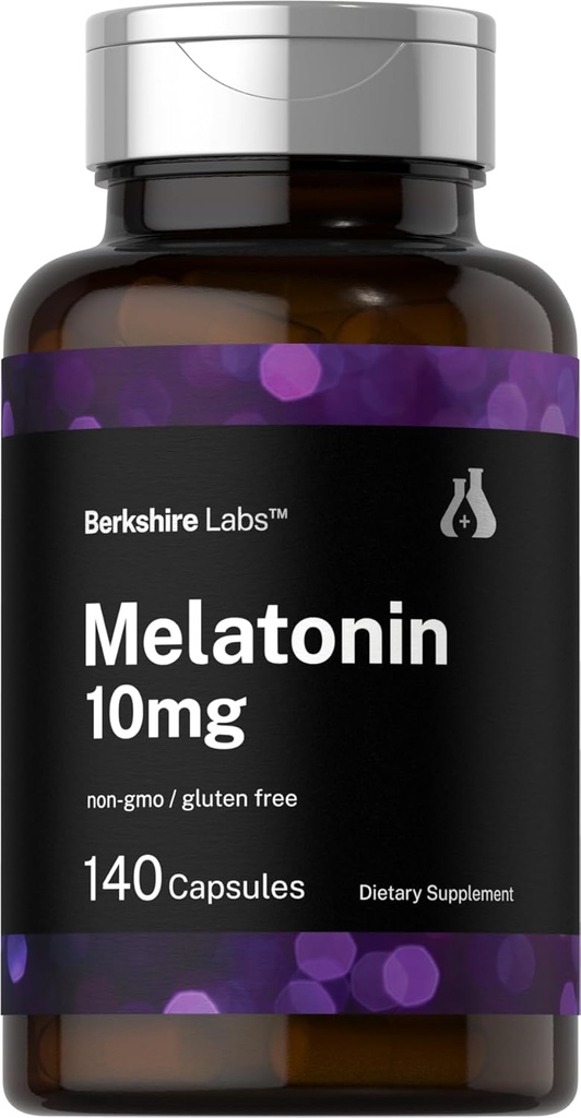 Horbäach Berkshire Labs Melatonin 10mg ← 140 Quick Release Capsules ¦ Extra Strength Formula ← Non-GMO, Gluten Free Supplement